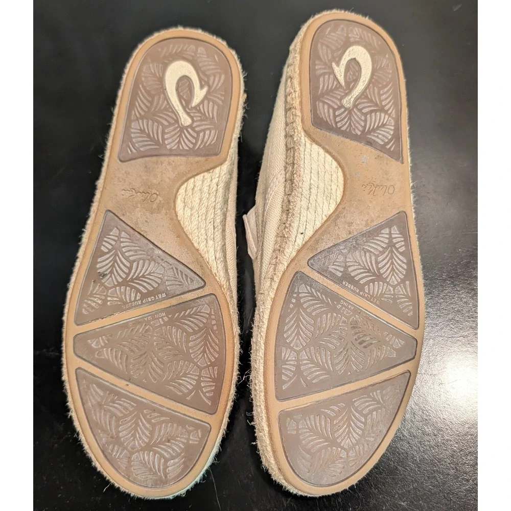 Olukai Kaula Pa'a Kapa Women 8 Linen Espadrille Slip On Shoes Sand 20449-2020